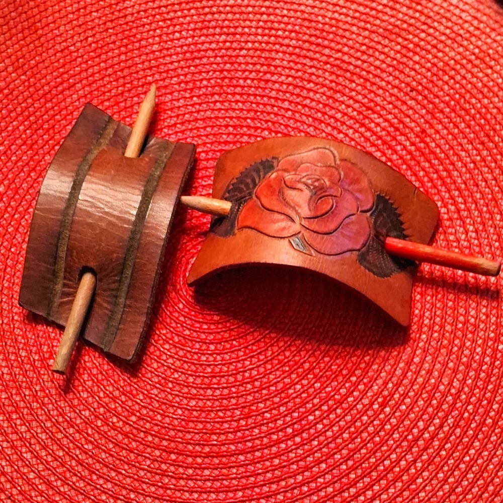 Bundle of 2,Leather,Hair Clips,Made in Mexico 🇲🇽.